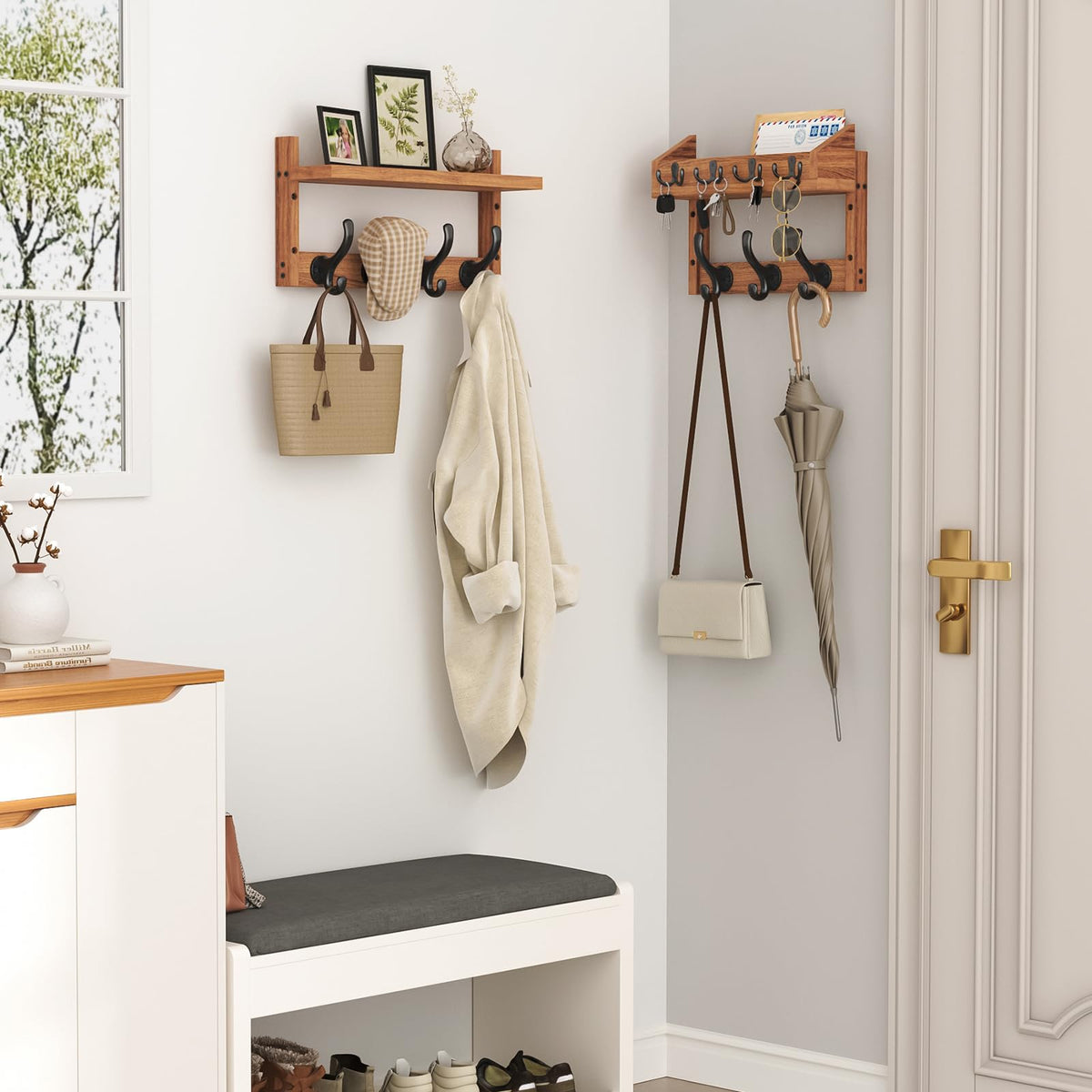 Evermagin sturdy pine wood construction supports heavy coats and everyday bags.