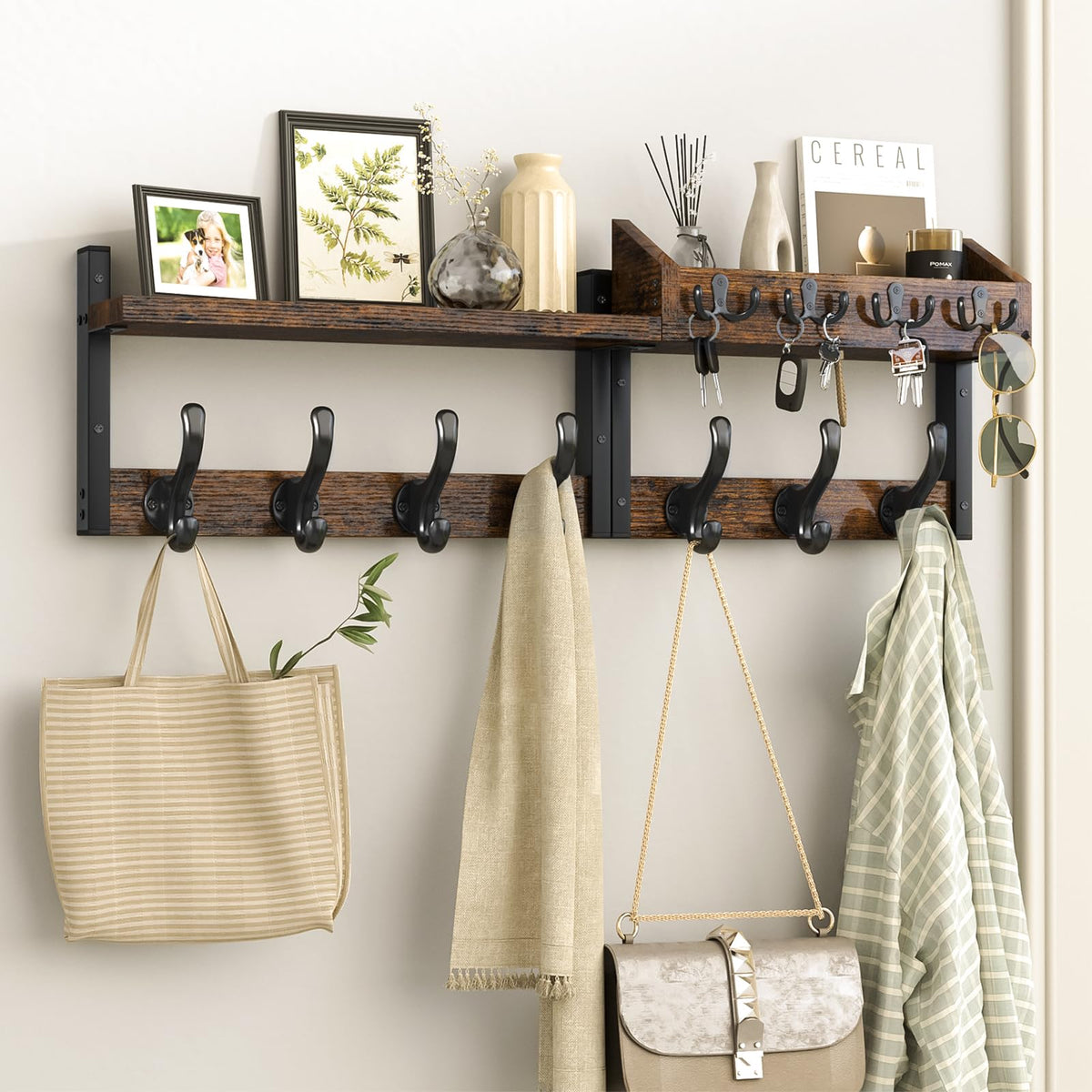 Evermagin coat rack wall mount with shelf organizes entryway coats and bags.