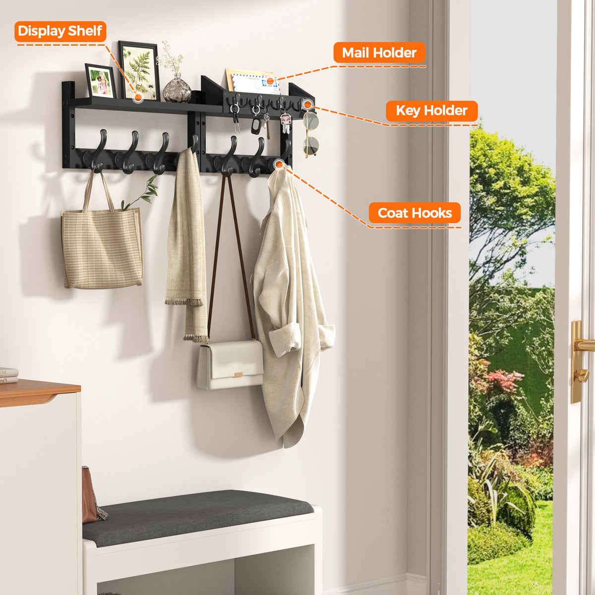 Evermagin key hooks and dog leash organization on the rack