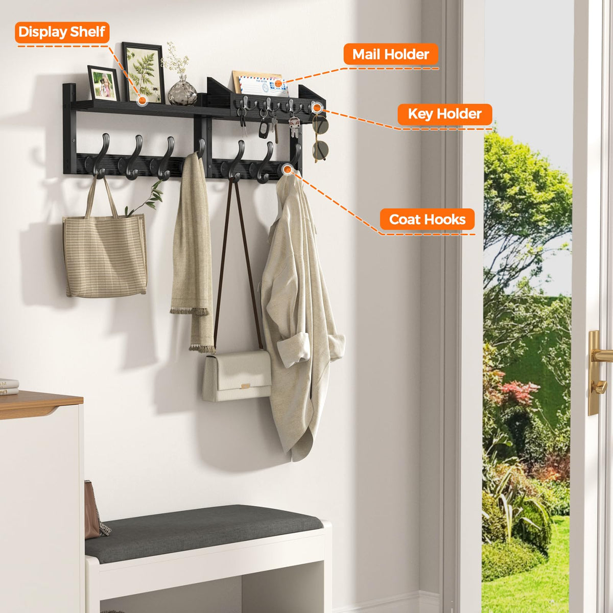 Evermagin key and mail holder closeup demonstrates integrated storage for keys and mail.
