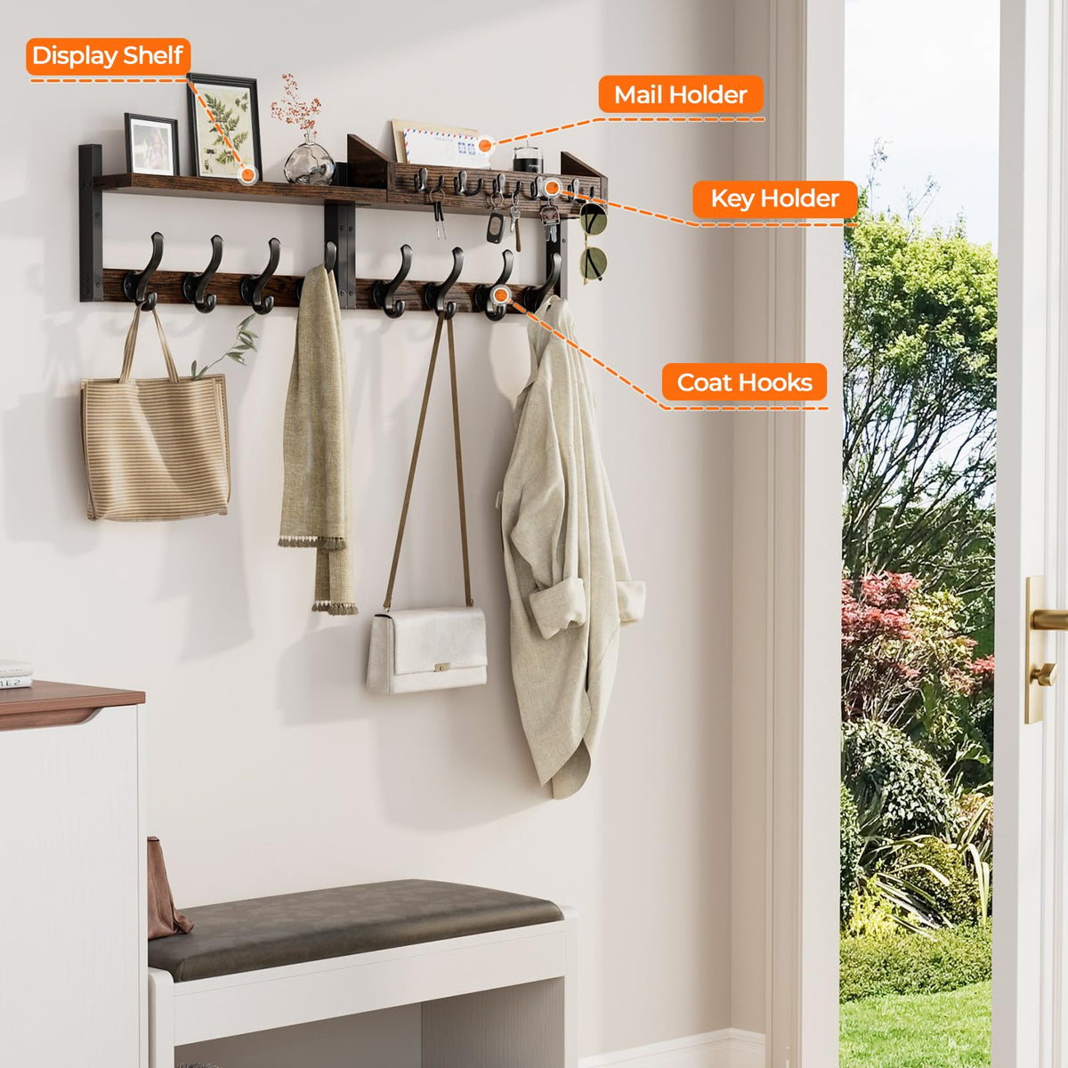 Evermagin mail holder shelf keeps letters organized.