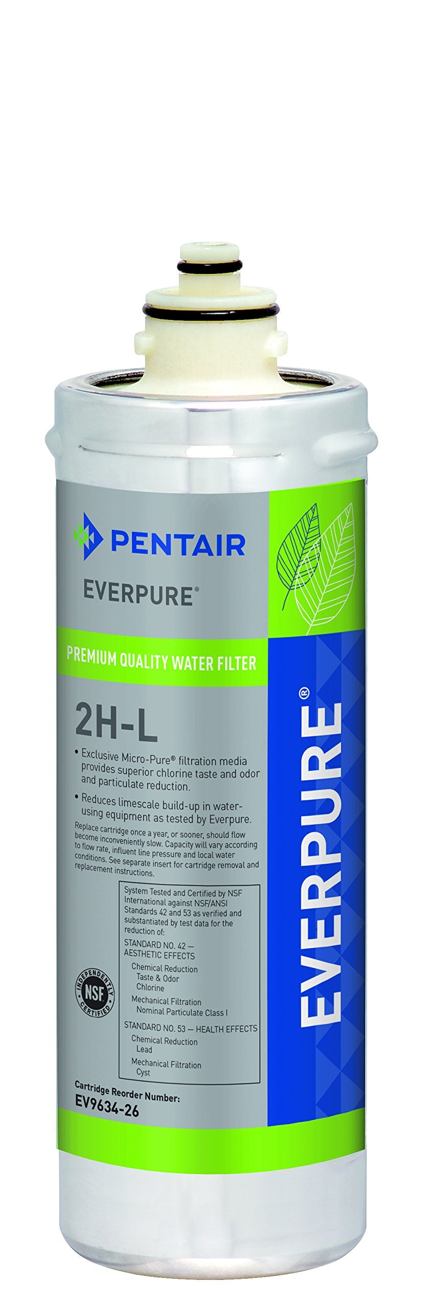 Everpure 2H-L Aquverse A100 filter cartridge for water cooler, reduces chlorine taste and odors.