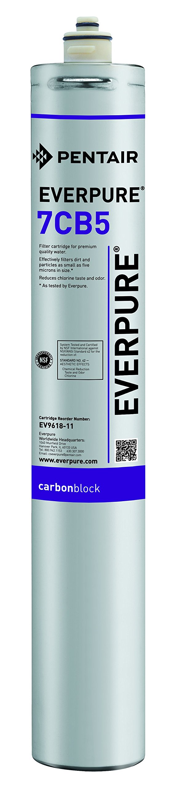 Everpure EV961816 7CB5 filter cartridge for clean beverages with reduced chlorine taste and odor.