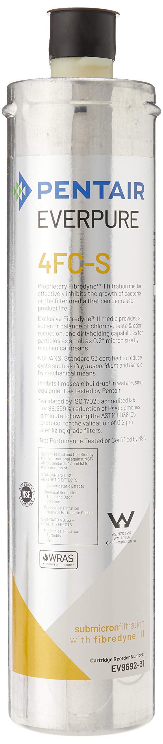 Everpure EV9692-31 4FC-S cartridge exterior, durable filtration housing for high-volume beverage stations.