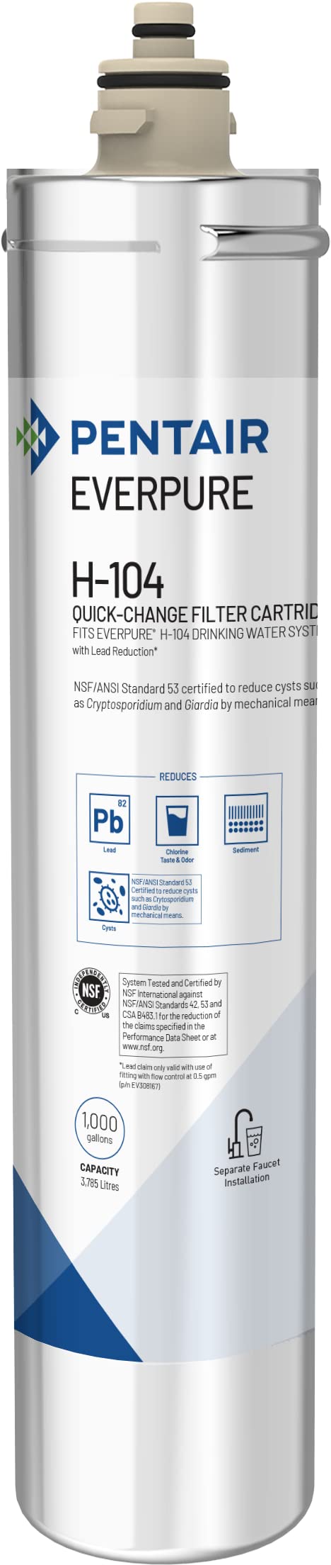 Everpure H-104 front view filter cartridge for home use and clean water.