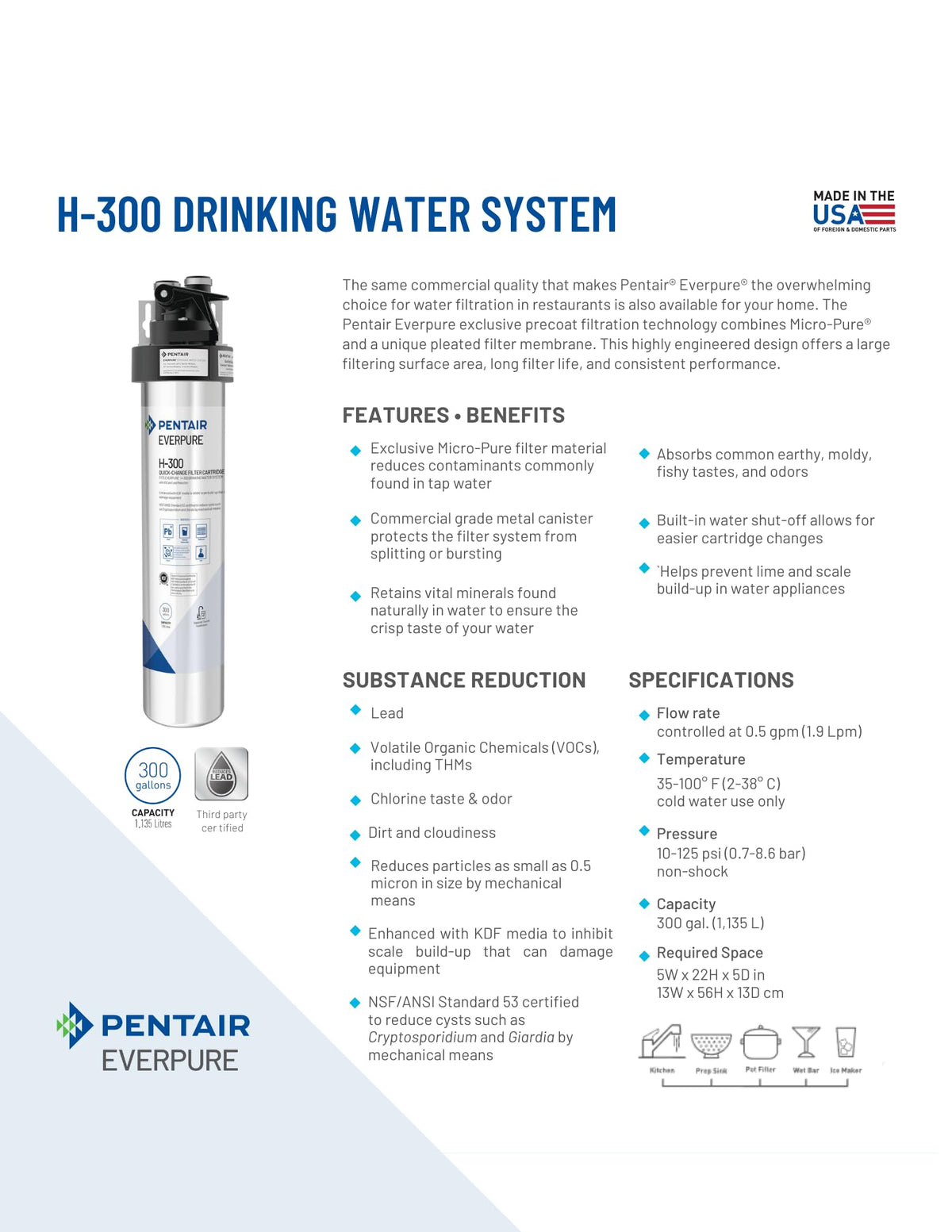 Everpure H-300 300-gallon capacity reduces plastic bottle waste