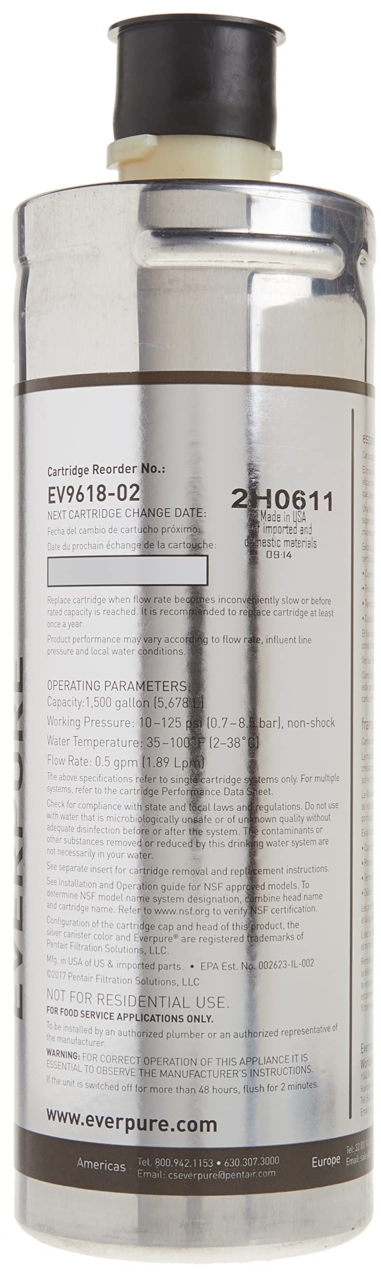 KDF media layer inside EV9618-02 cartridge inhibits contaminants