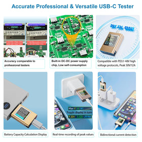 Eversame USB-C power meter peak values record max voltage and current during charge.