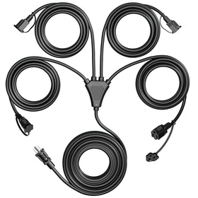 Eversimpleinc black 1-to-4 splitter extension cord for outdoor lighting reach