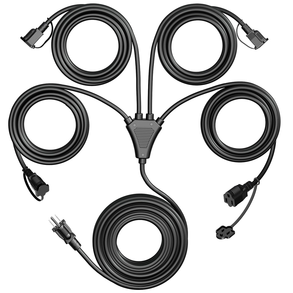 Eversimpleinc black 1-to-4 splitter extension cord for outdoor lighting reach
