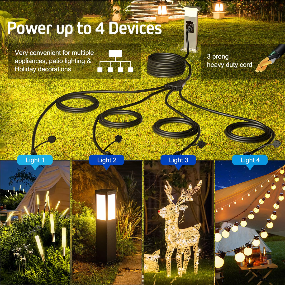 ETL-certified extension cord with 3-prong plug for outdoor safety