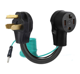 Eversimpleinc four-to-three-prong dryer adapter with green ground wire front view for safer connections