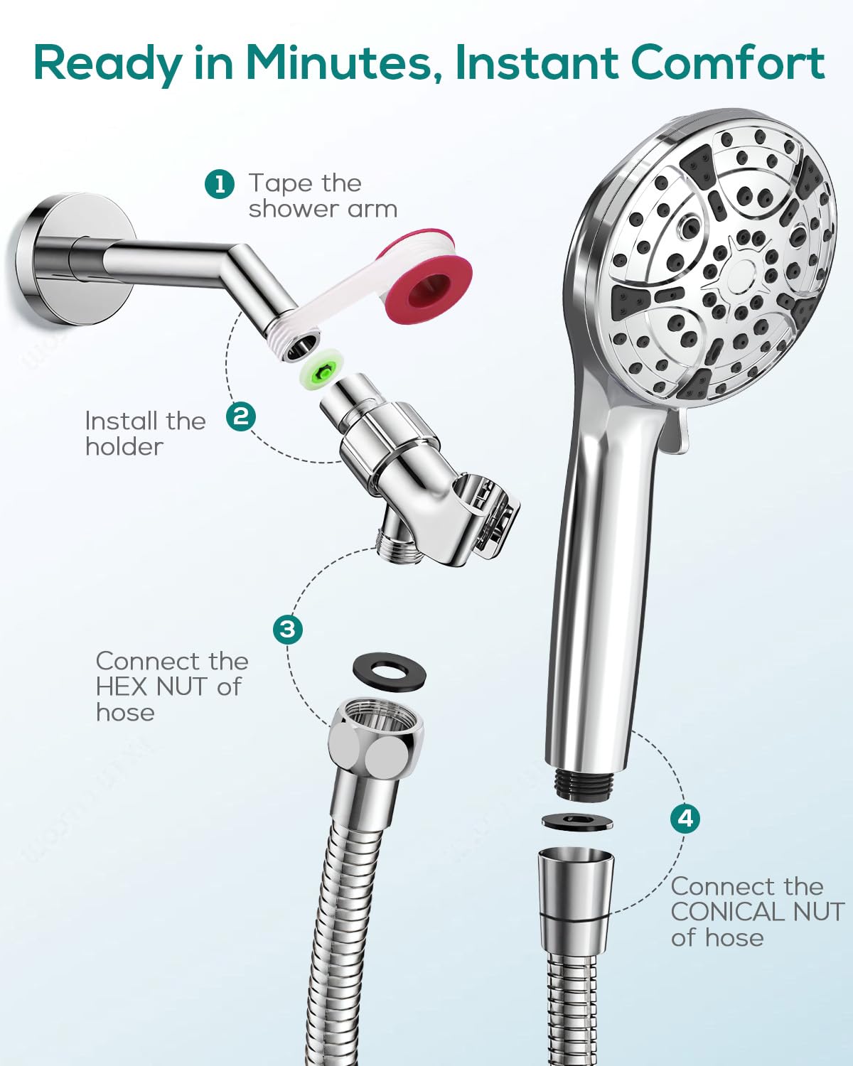 EVERSTEIN filtered shower head multi-layer filter with VC Maifan stone