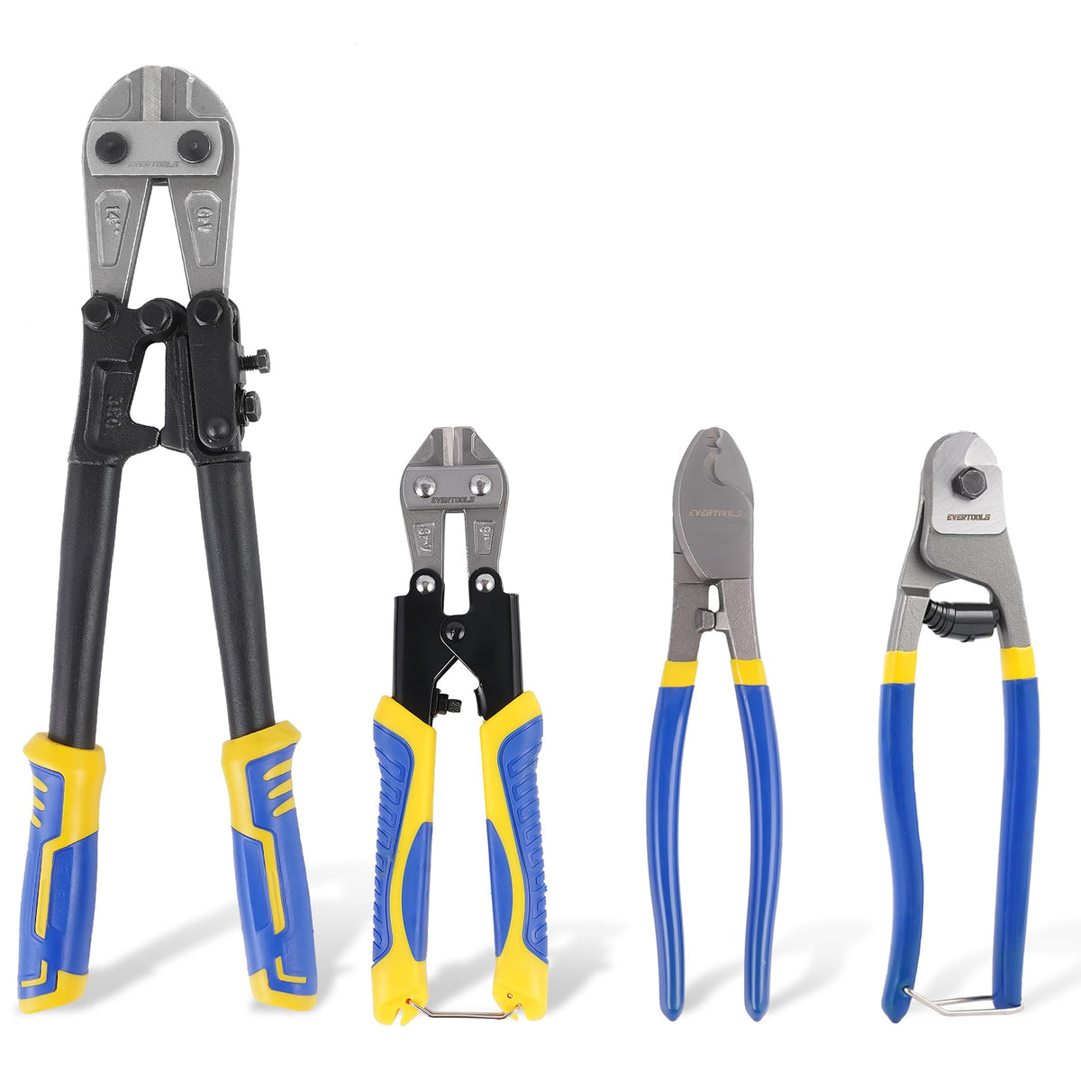 Evertools 14-inch bolt cutter cutting thick bolt.