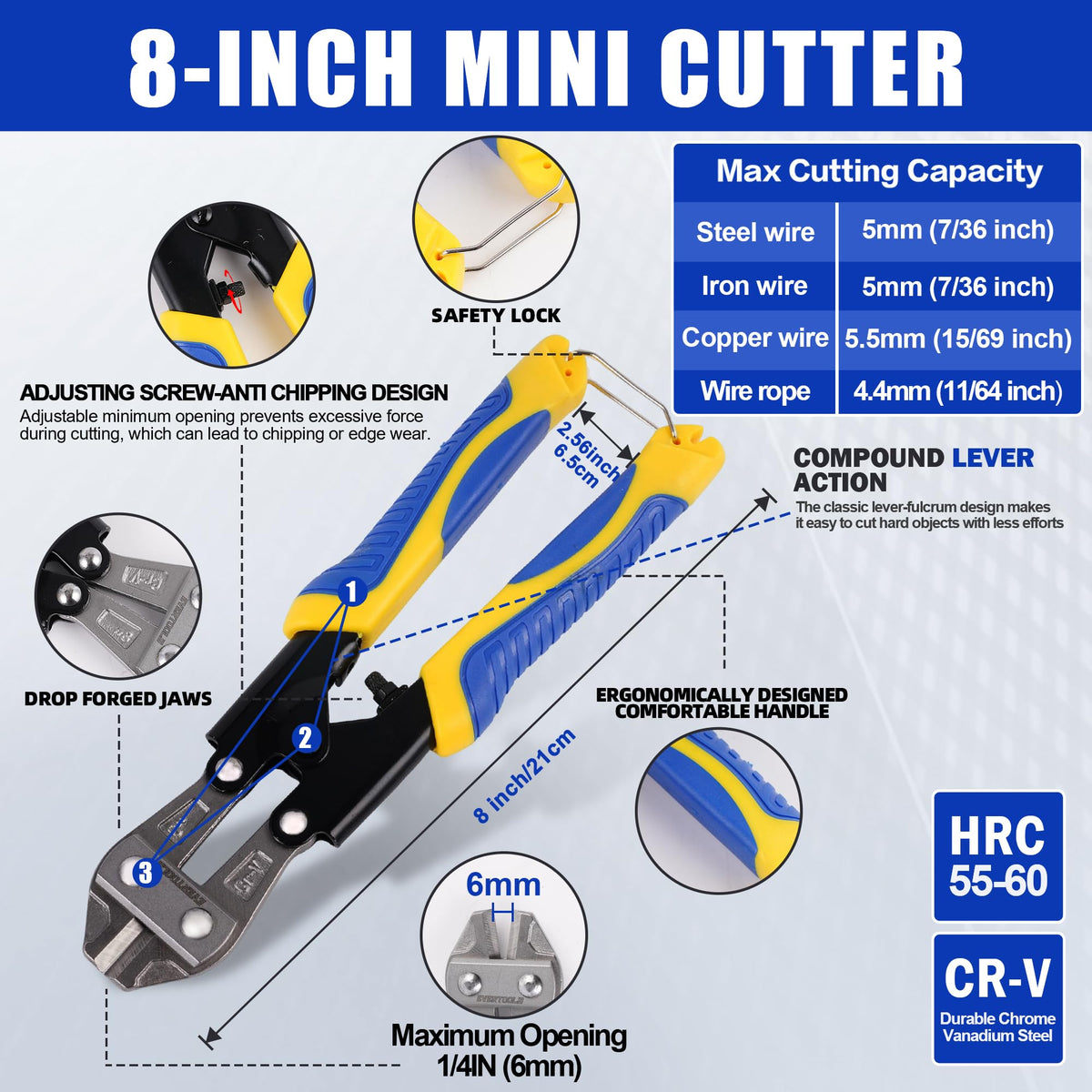 Evertools 8-inch cable cutter slicing wire.