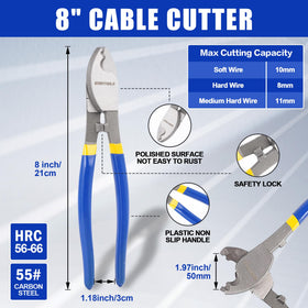Evertools 8-inch wire cutter cutting sturdy wire.