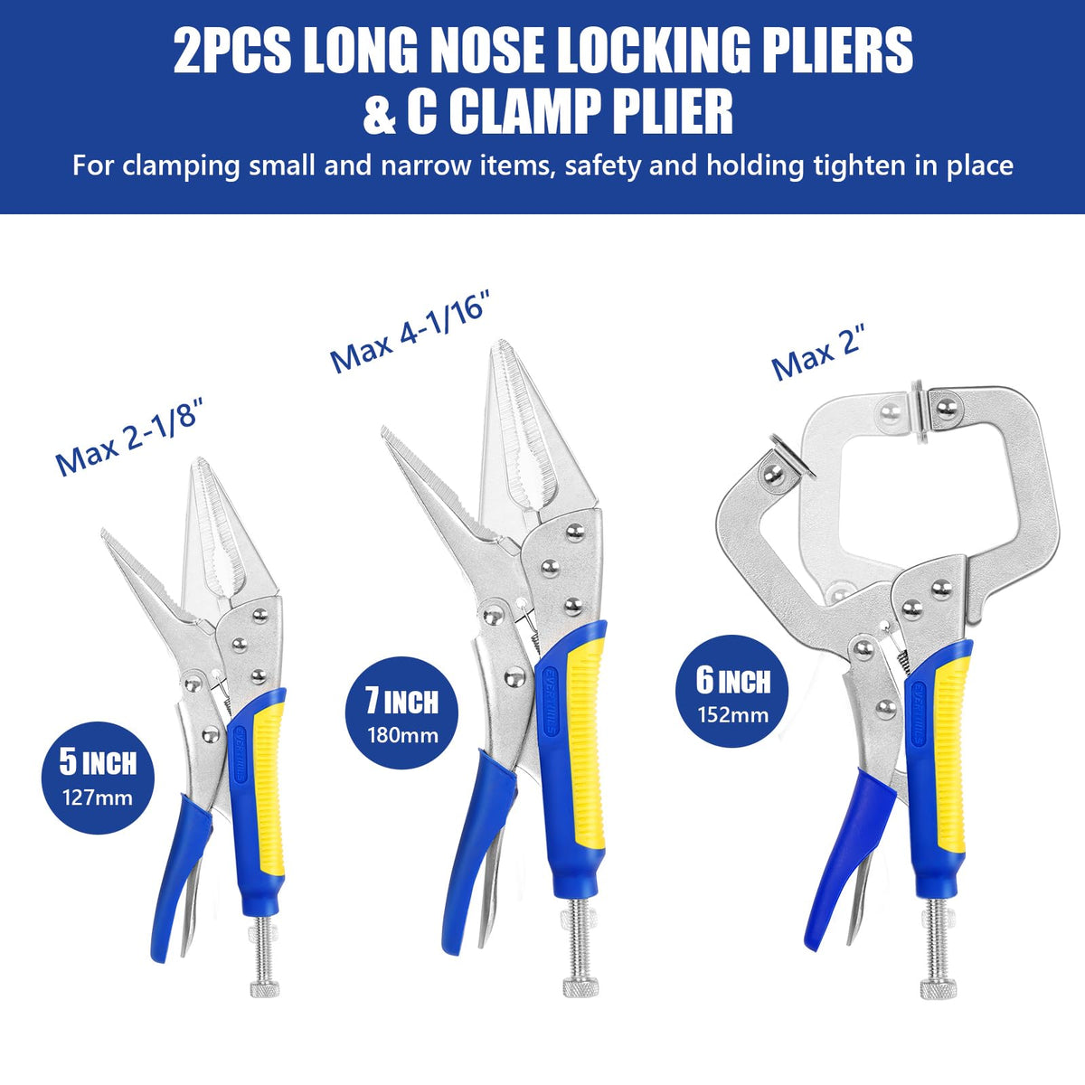 Evertools locking pliers with a 6 inch C-clamp grip for flat workpieces