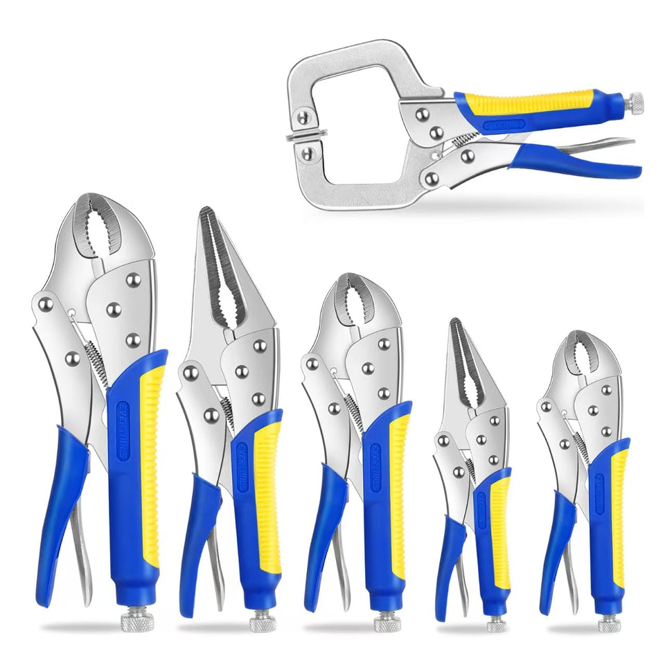 Evertools locking pliers with curved jaws for versatile metalworking grip