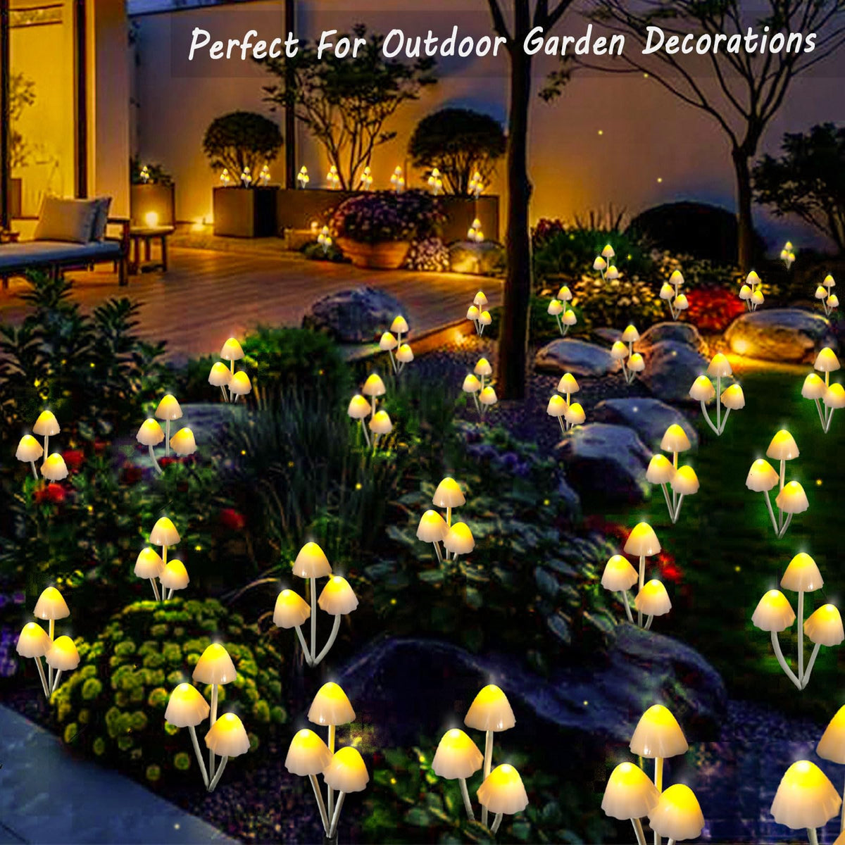 Evicyego decorative lights enhance landscape aesthetics with festive mushroom accents.