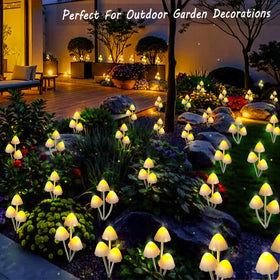 Evicyego decorative lights enhance landscape aesthetics with festive mushroom accents.