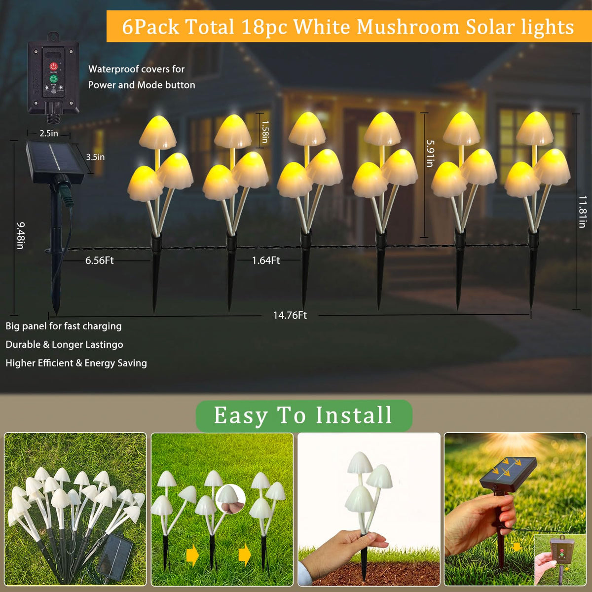 Evicyego mushroom lights install easily by staking into soil for instant setup.