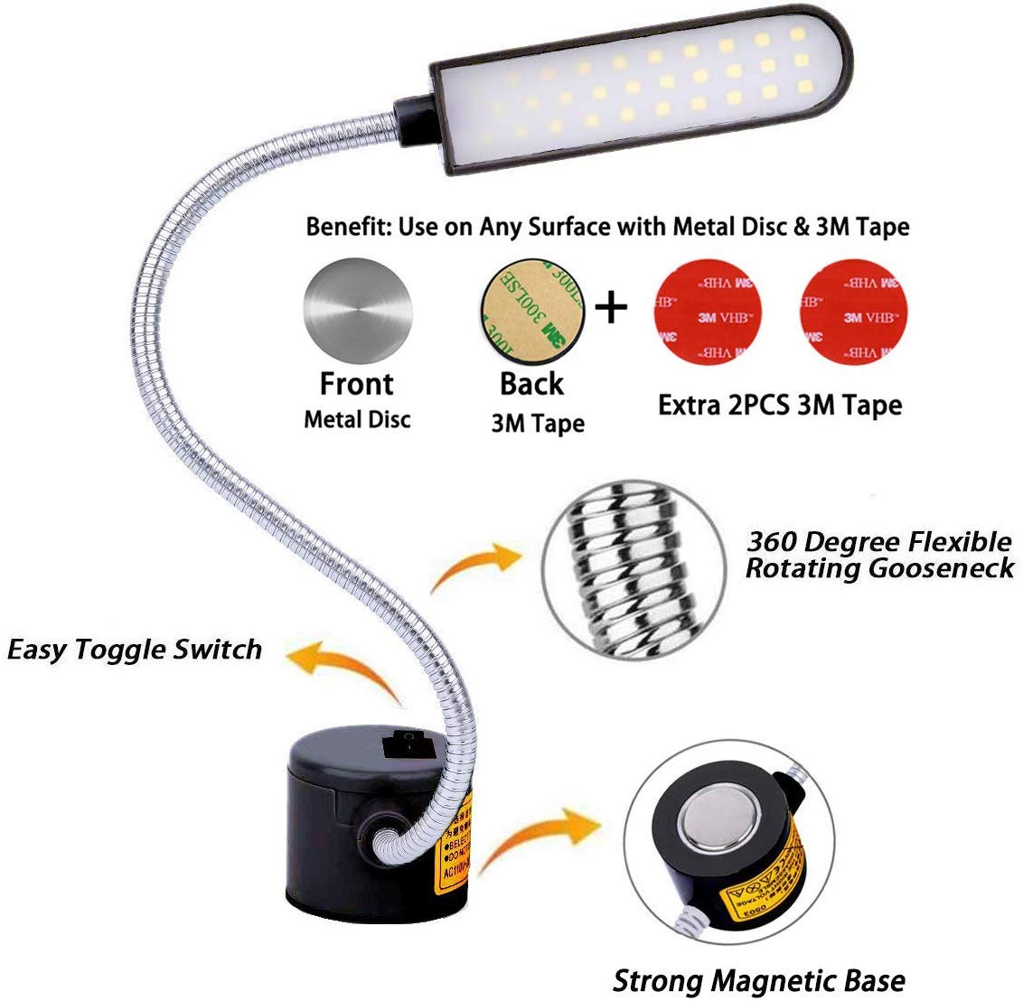 EVISWIY silicone gooseneck allows flexible, glare-free angles.