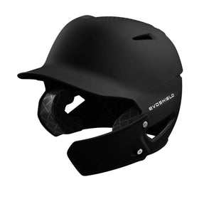 EvoShield XVT matte face shield on helmet, clear visibility for hitters.
