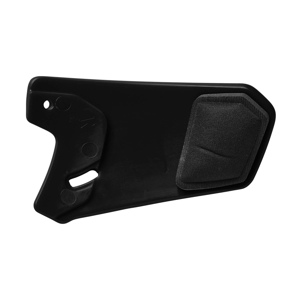 Close-up of side-mount attachment on EvoShield XVT matte face shield showing secure fit.
