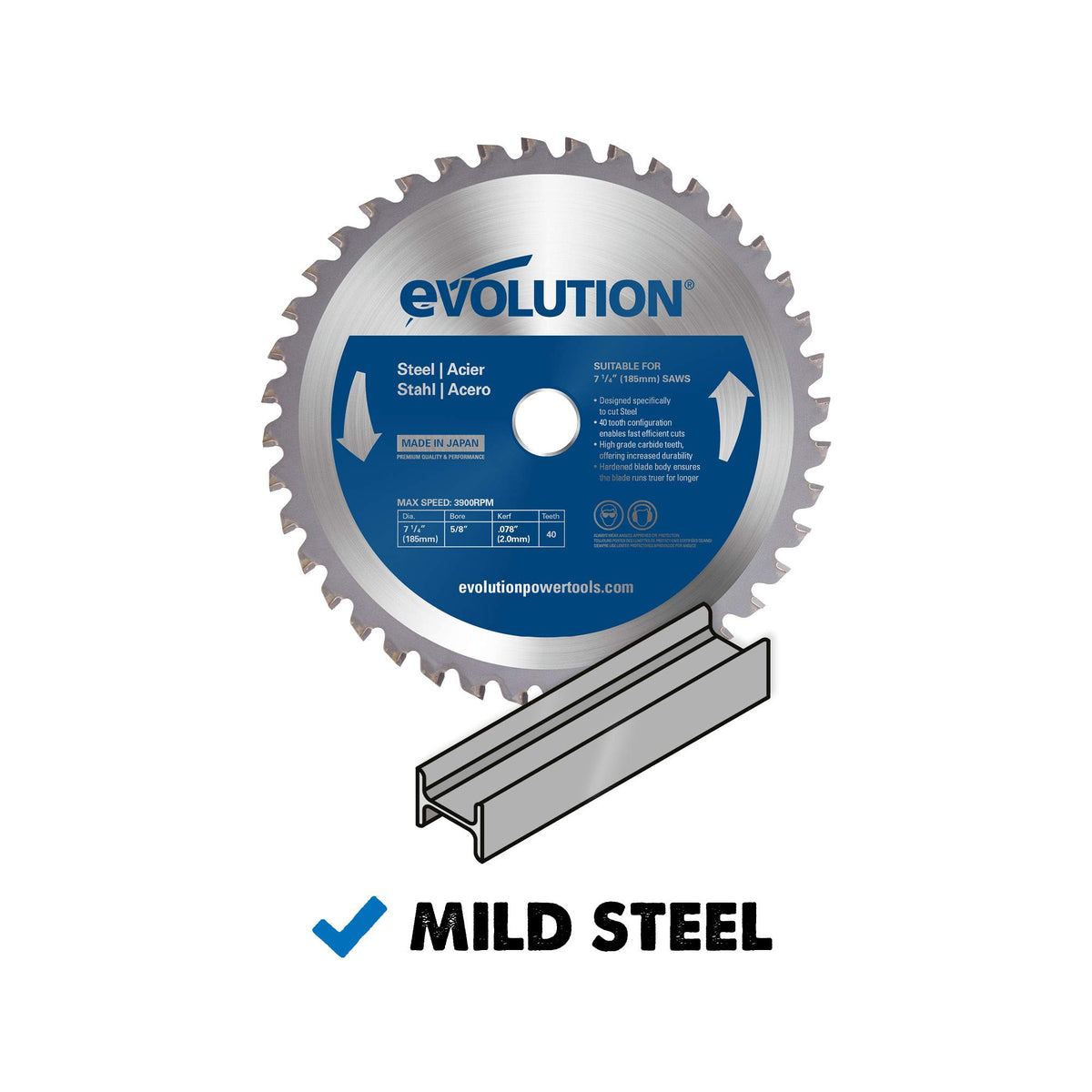 Evolution 185BLADEST close-up of carbide teeth for long-lasting cuts.