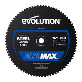 EVOMAX14ST blade close-up with cermet teeth for clean metal cuts.