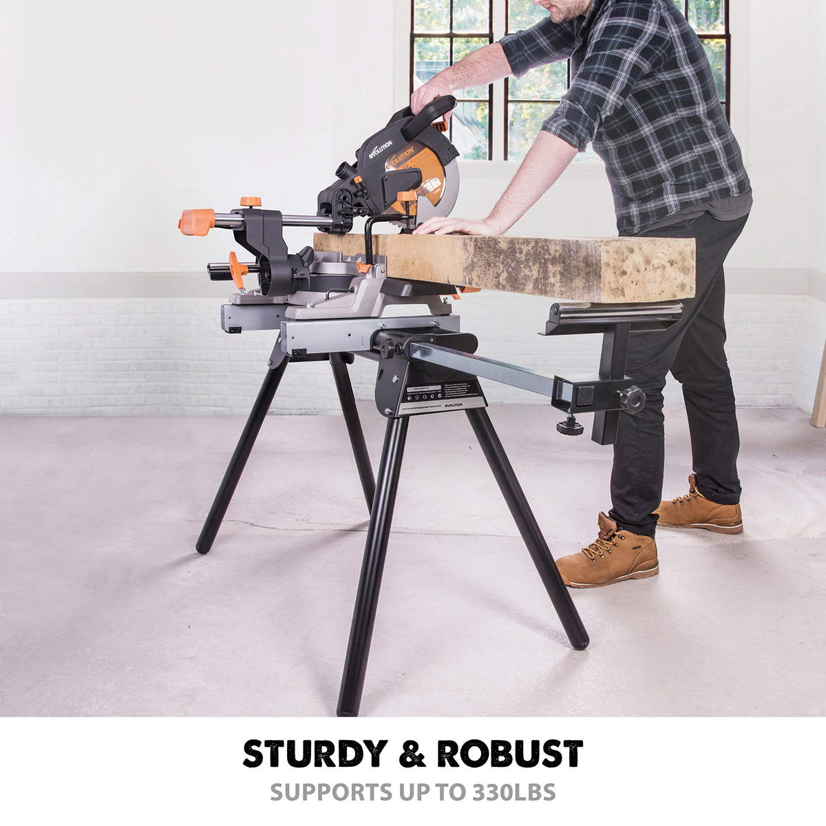 EVOLUTION EVOMS1 quick release brackets enable fast saw installation and removal.