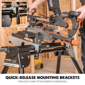 EVOLUTION EVOMS1 universal fit works with most brand miter saws.