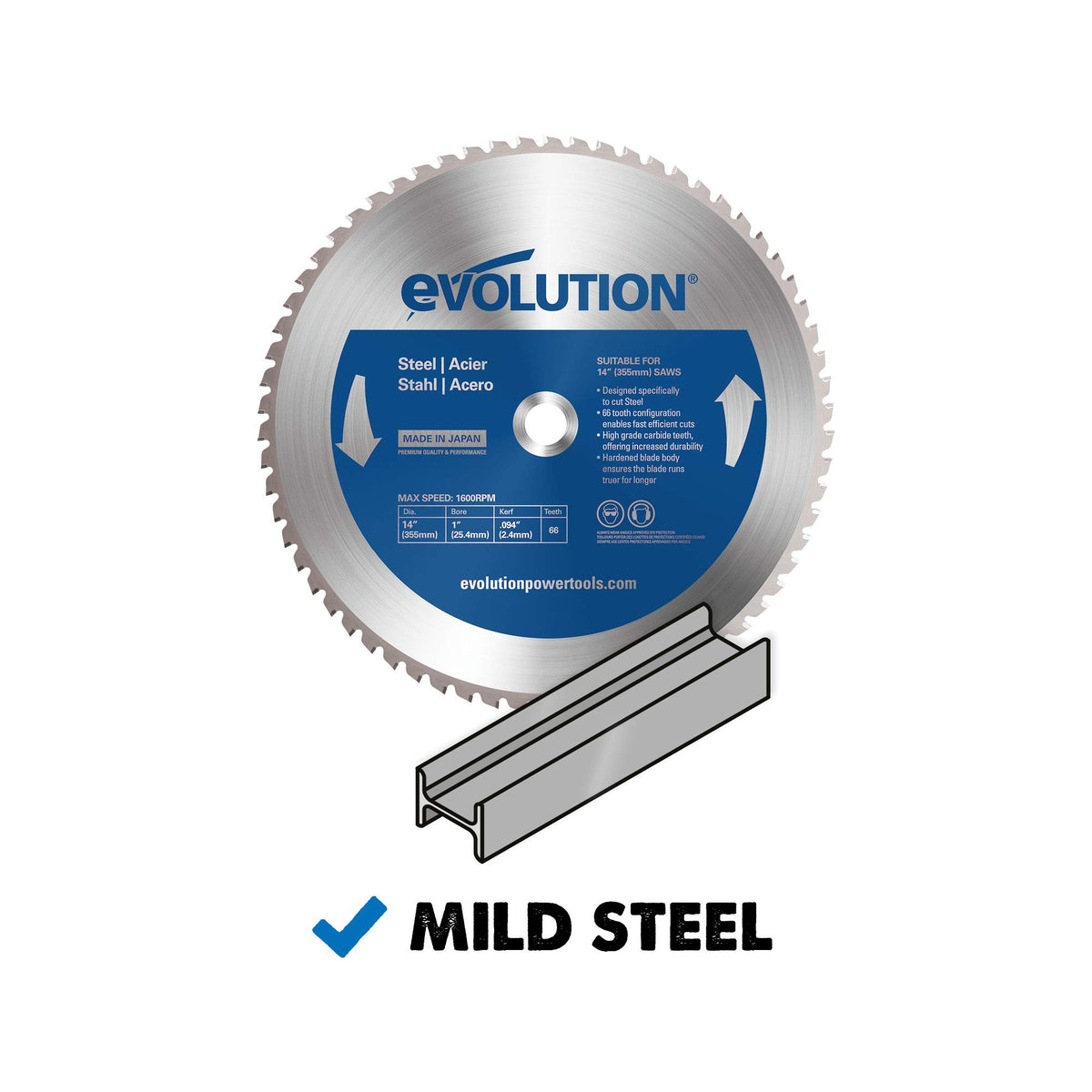 EVOLUTION mild steel cutting blade demonstrates dry cut technology reducing heat