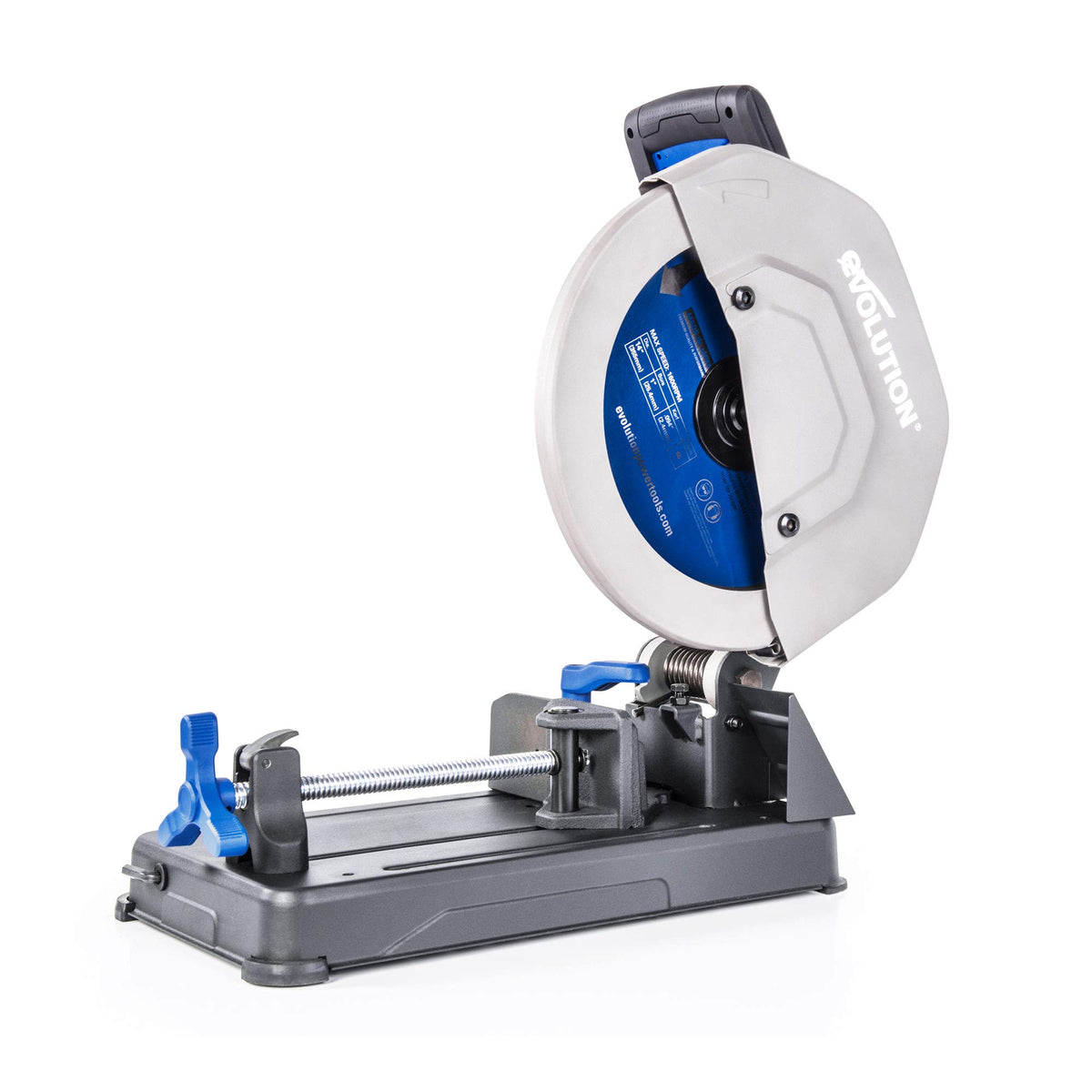 Evolution S355CPSL chop saw cutting metal with portable base and power