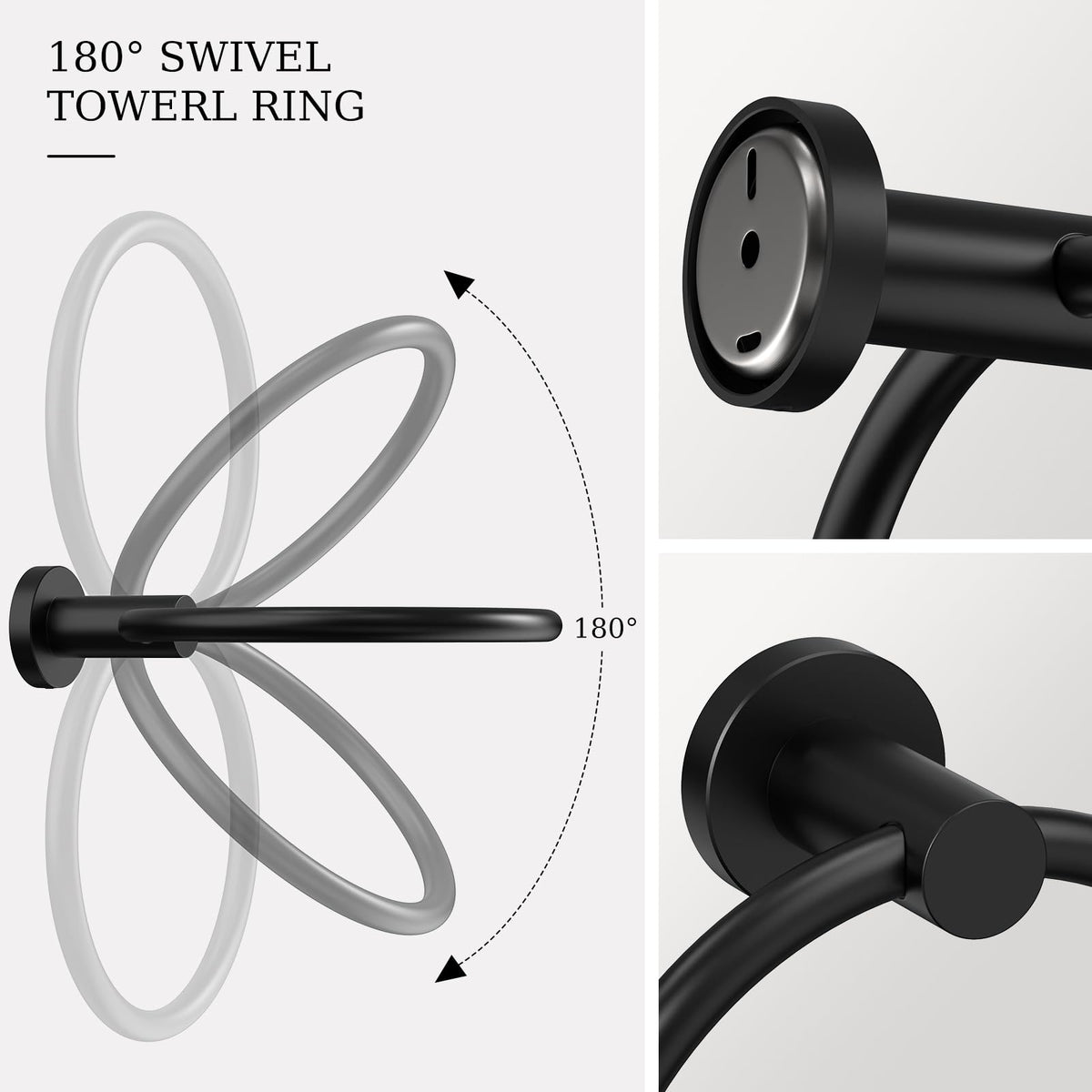 Evolvegoods 180-degree swivel towel ring detail for small spaces.