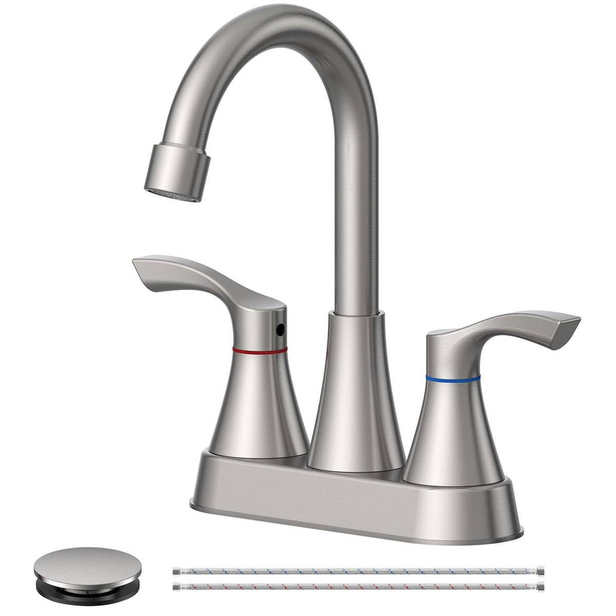 Evolvegoods brushed nickel faucet angle view shows durable stainless steel construction