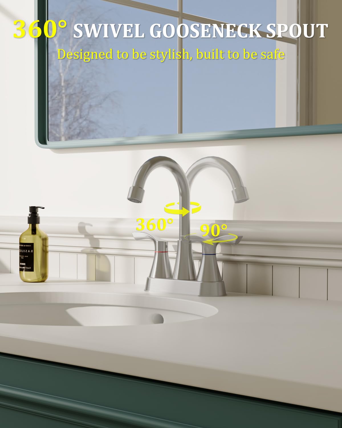 Evolvegoods brushed nickel faucet handle closeup demonstrates smooth dual handles