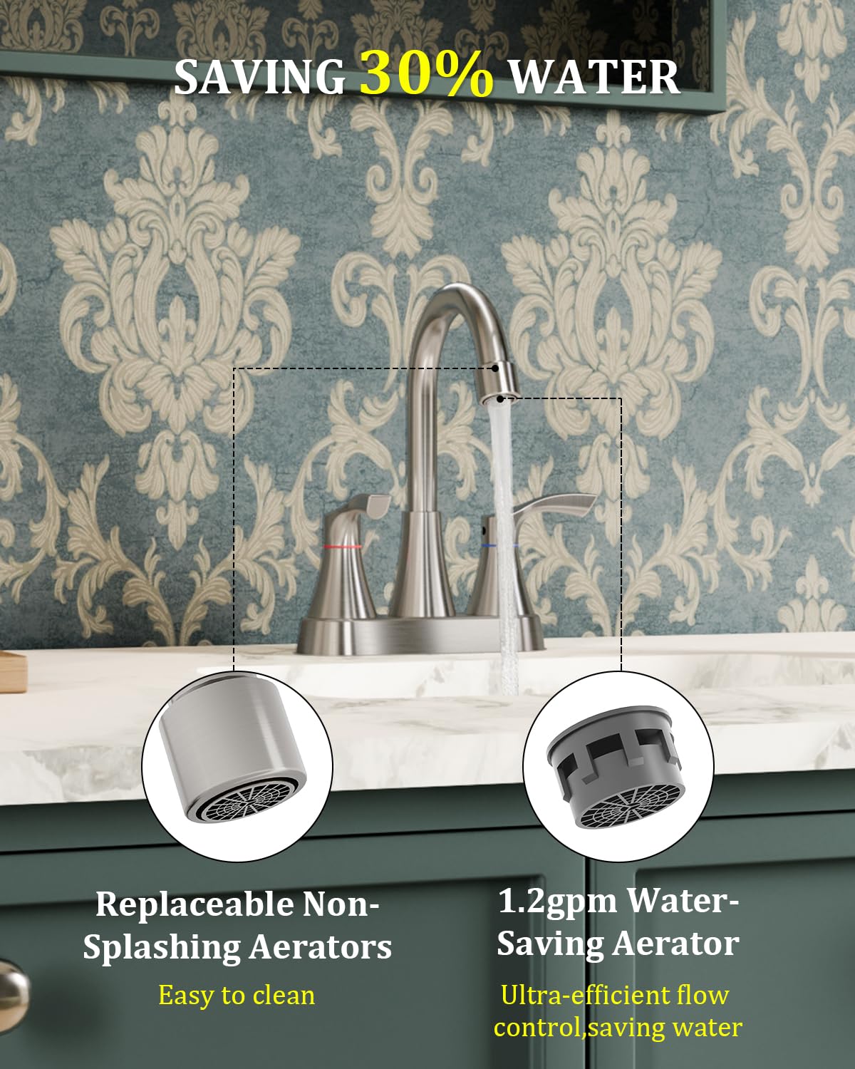 Evolvegoods brushed nickel faucet side view highlights fingerprint-free finish