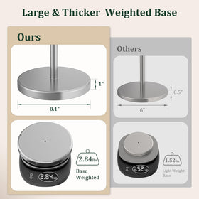 Evolvegoods brushed nickel stand base closeup, stable design prevents wobble.