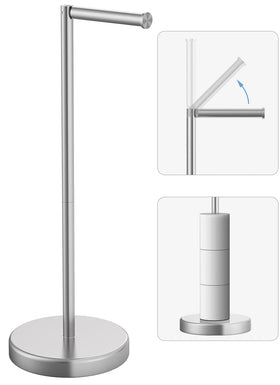 Evolvegoods brushed nickel stand front view, space-saving solution for small bathrooms.