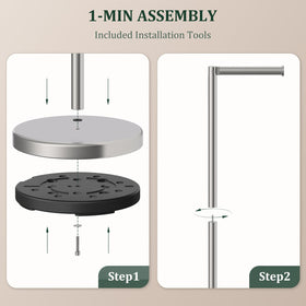 Evolvegoods brushed nickel stand highlighting spare rolls, convenient access.