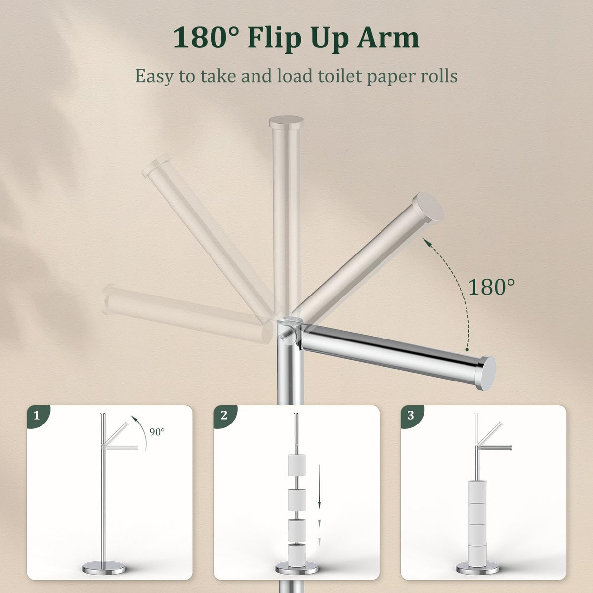 Evolvegoods chrome toilet paper holder stand base highlights stable weighted bottom prevents wobble.
