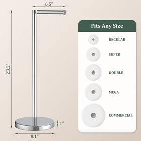 Evolvegoods chrome toilet paper holder stand dispensing feature shows easy roll access.