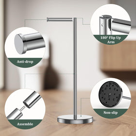 Evolvegoods chrome toilet paper holder stand with measurements hints at fit for all rolls.