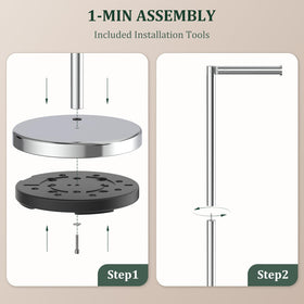 Evolvegoods chrome toilet paper holder stand showing mounted rolls ready for use.