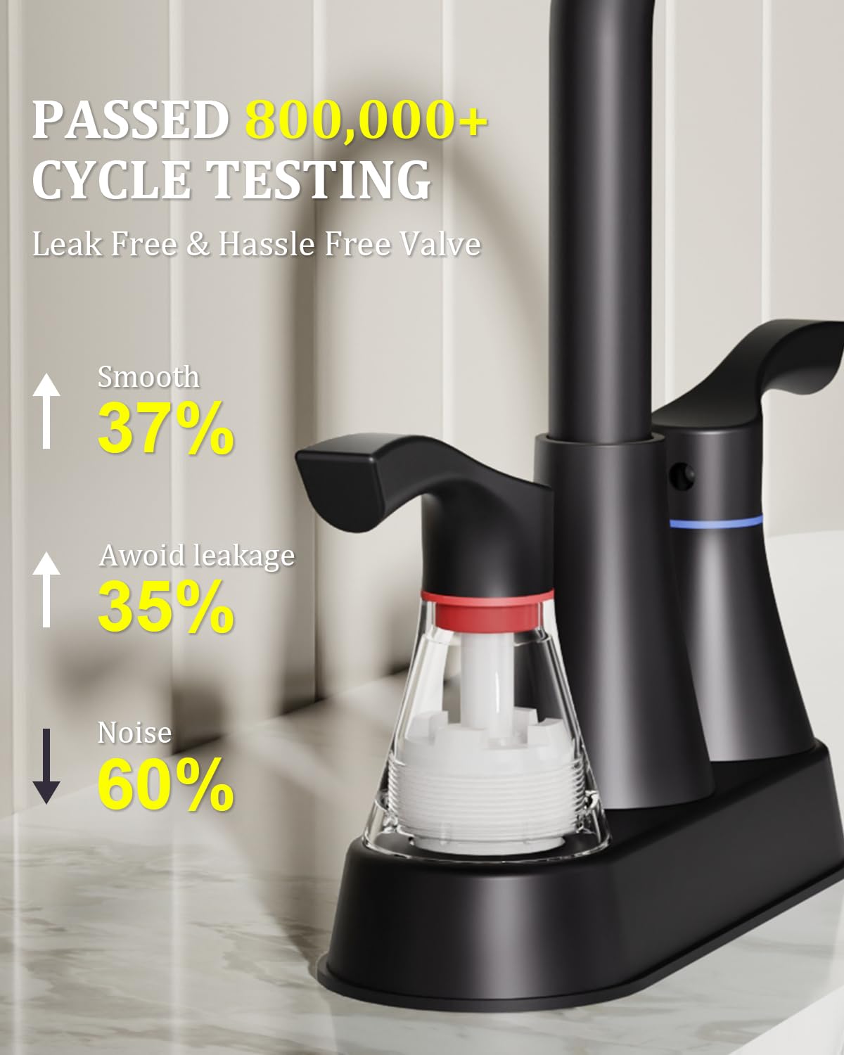Evolvegoods matte black faucet handle detail shows smooth operation