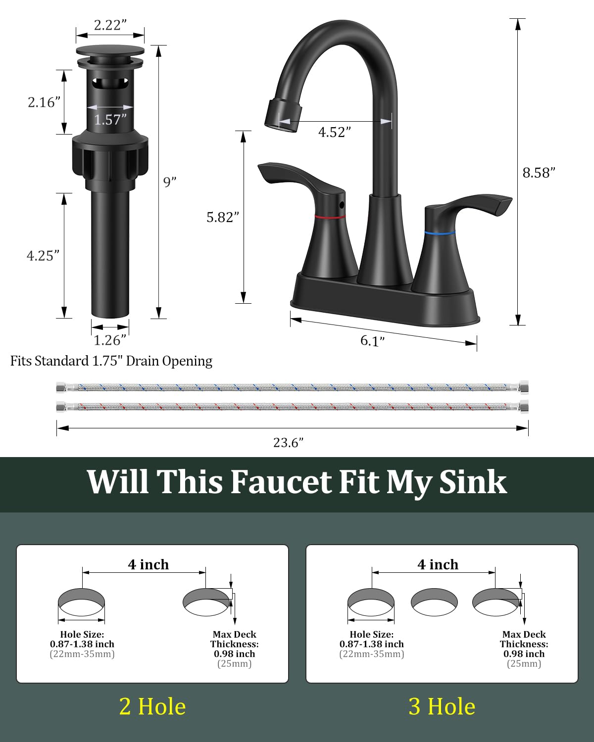 Evolvegoods matte black faucet pop-up drain included for tidy setup