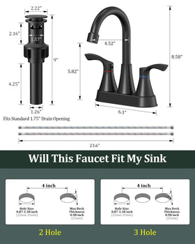 Evolvegoods matte black faucet pop-up drain included for tidy setup