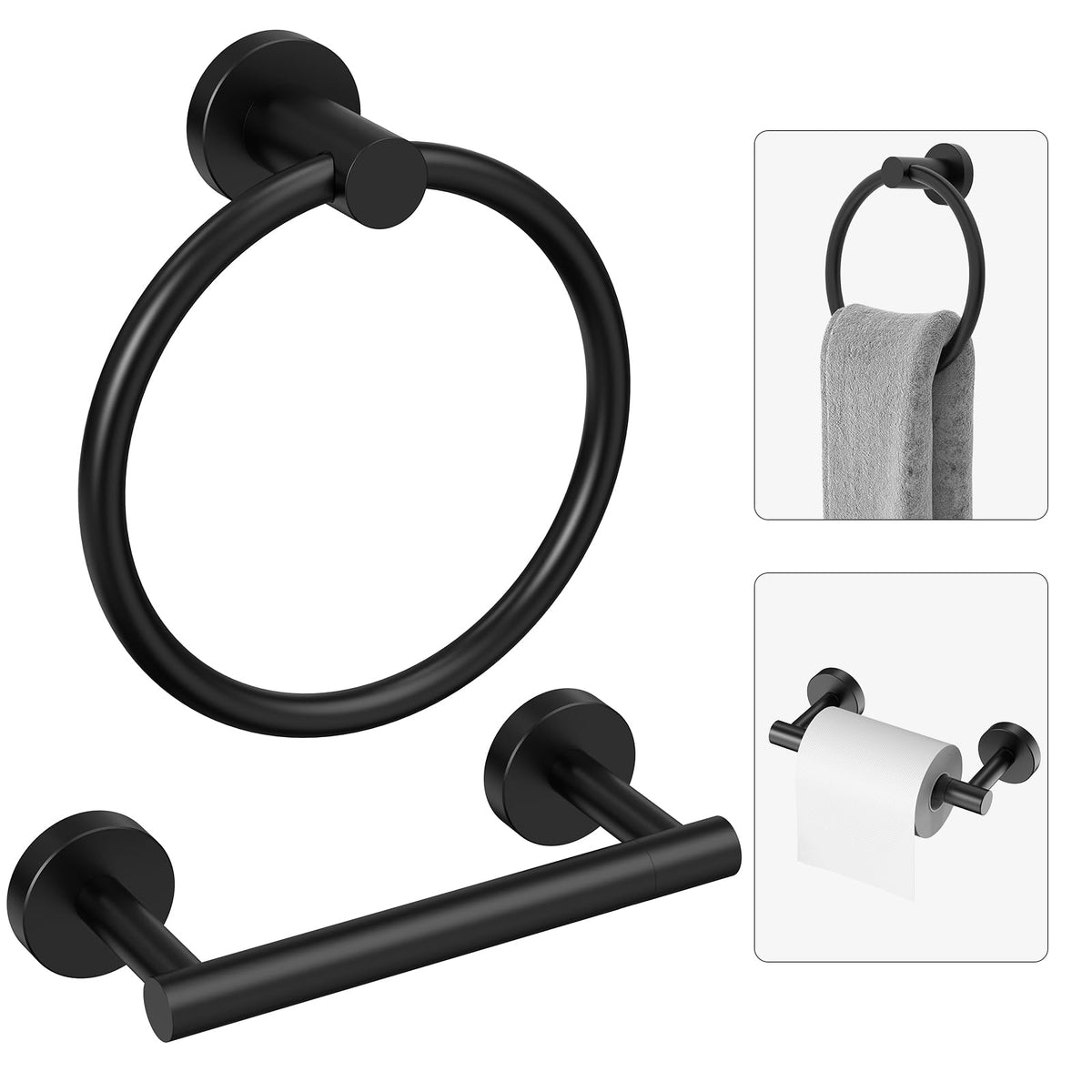 Evolvegoods matte black toilet paper holder wall mount—durable SUS304 steel.