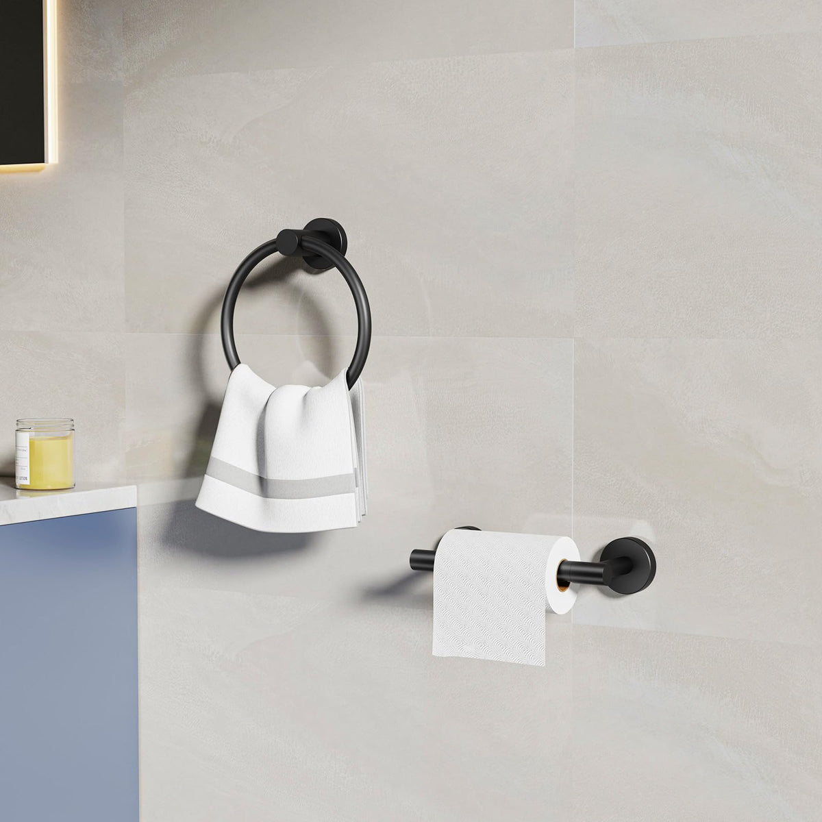 Evolvegoods towel ring 180-degree swivel for easy towel access.